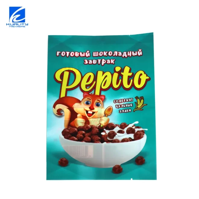 OEM Chocolate Cereal Packaging,Custom Snack Bags With Logo Three Side Seal Pouch